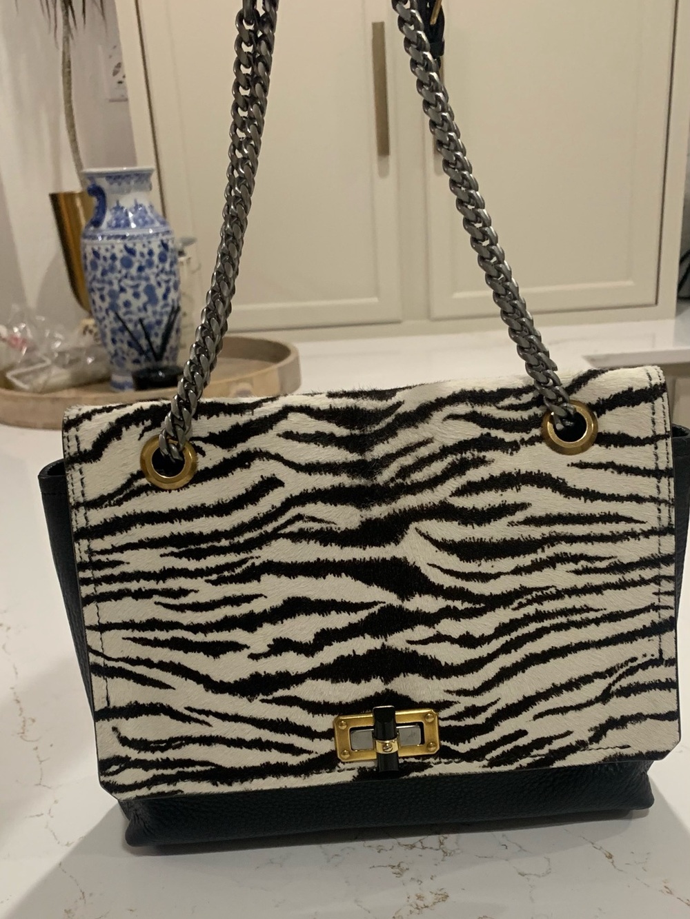 Lanvin Happy Zebra Print Chain-Handle Shoulder Bag